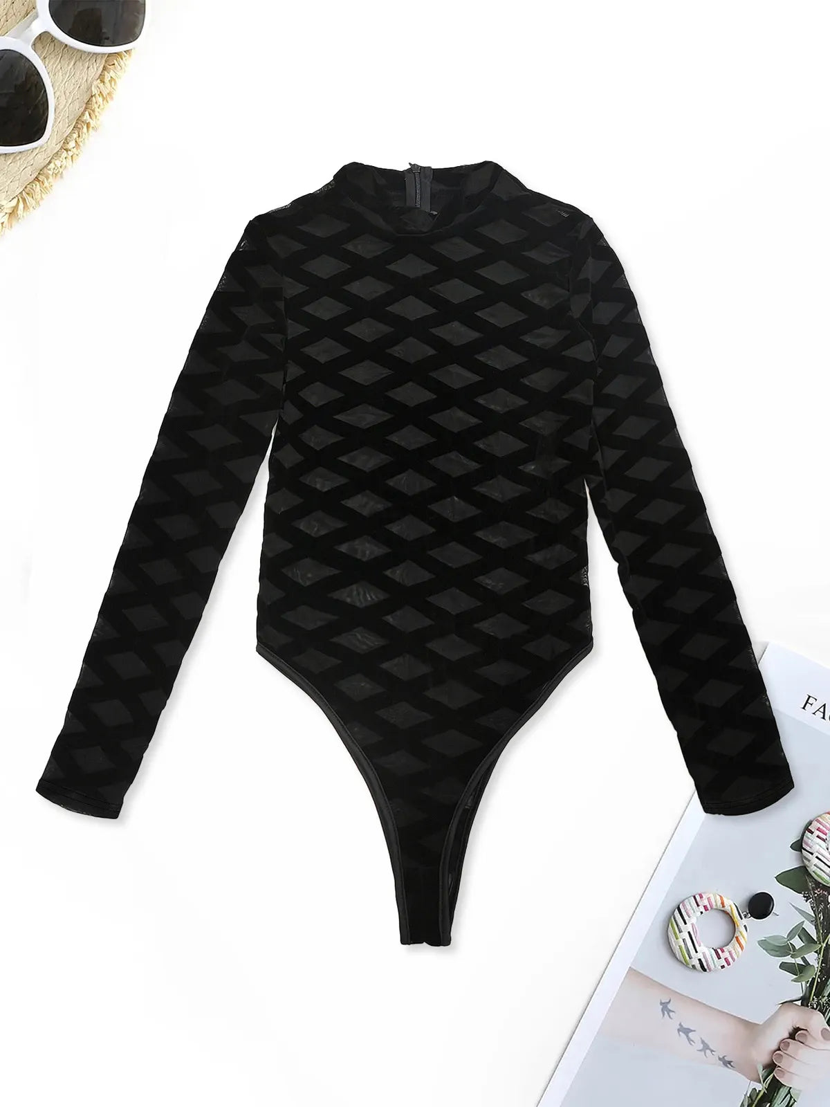 Bodys manches longues en maille transparent - Chic&Shines