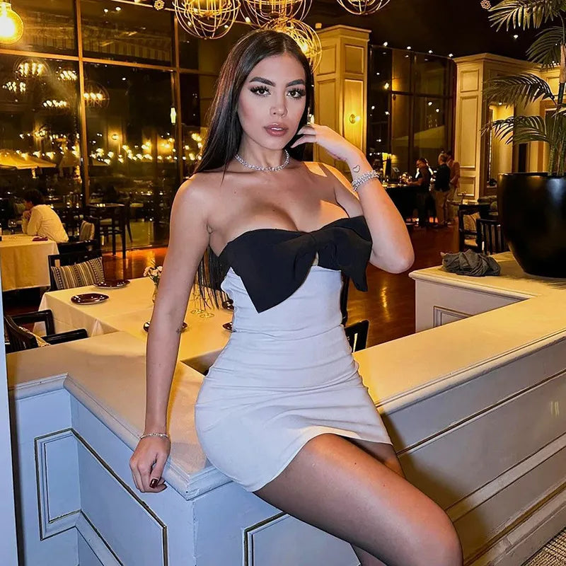 Robe courte moulante bustier en nœud - Chic&Shines