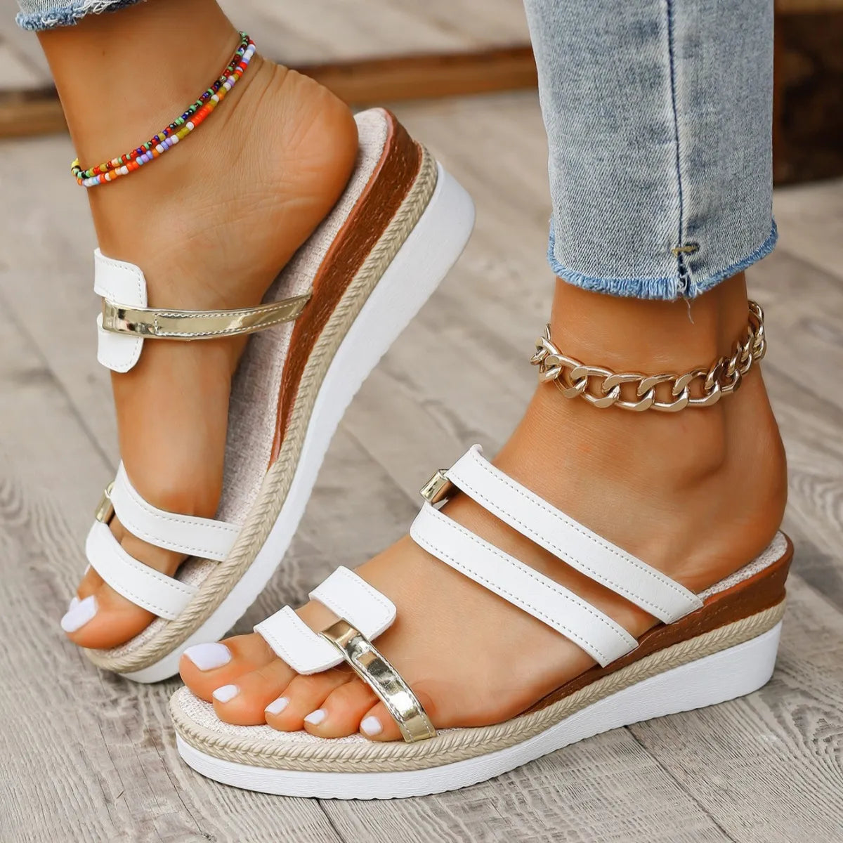 Sandale compensée ajourées en corde de chanvre - Chic&Shines