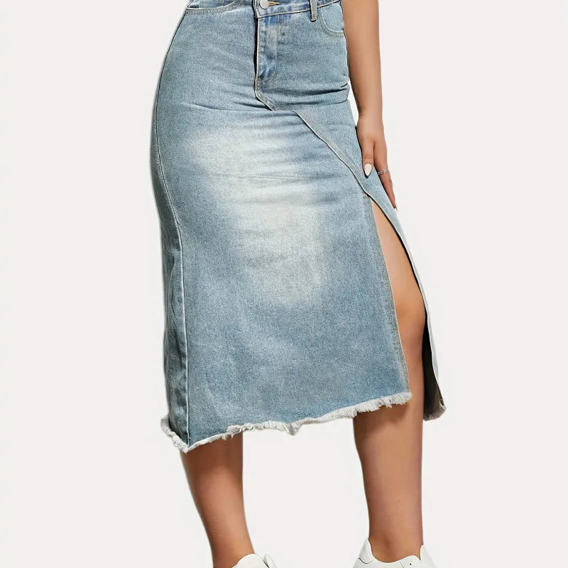 Jupe Jeans Fendue Taille Haute - Chic&Shines