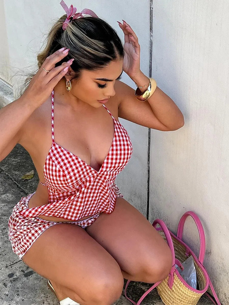 Ensemble haut col licou à lacets dos nu et short - Chic&Shines
