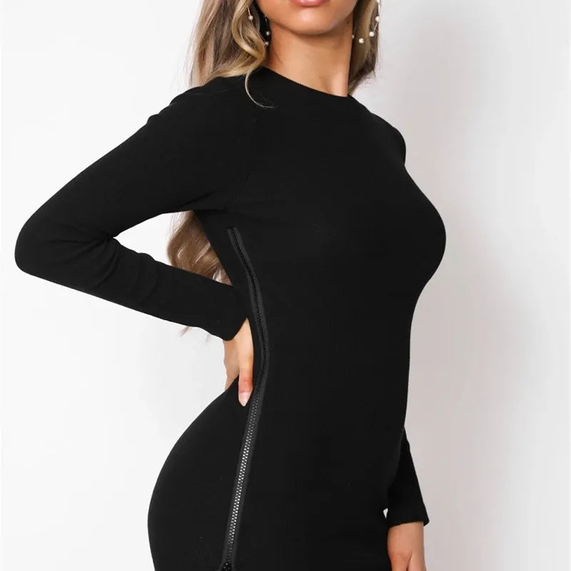 Robe Moulante À Manches Longues Fente Latérale - Chic&Shines