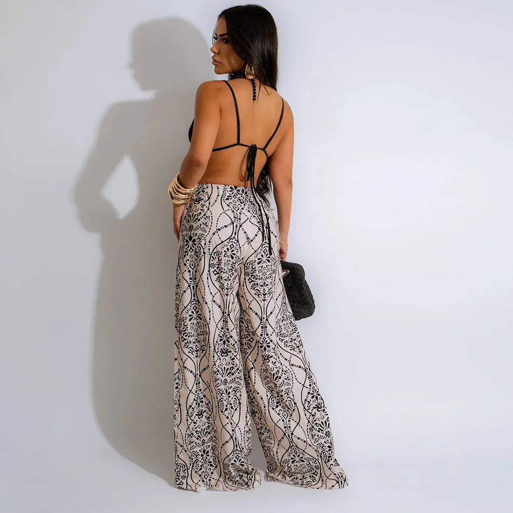 Combinaison pantalon jambes larges à lacets creux - Chic&Shines