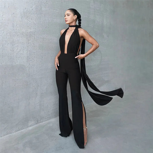 Combinaison Pantalon Col Licou Dos Nu Fendue - Chic&Shines