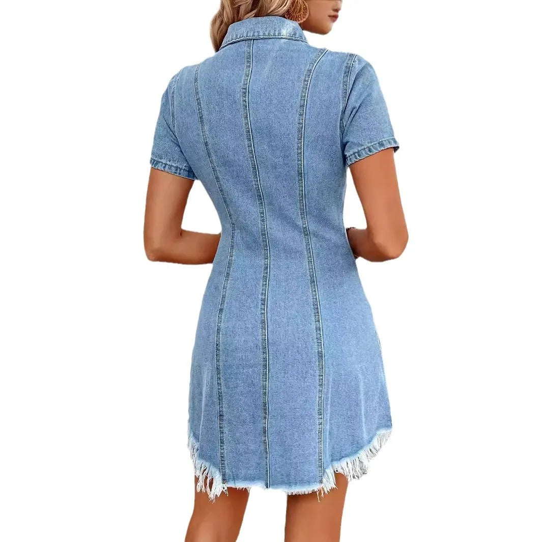 Robe chemise courte en jean déchiré - Chic&Shines