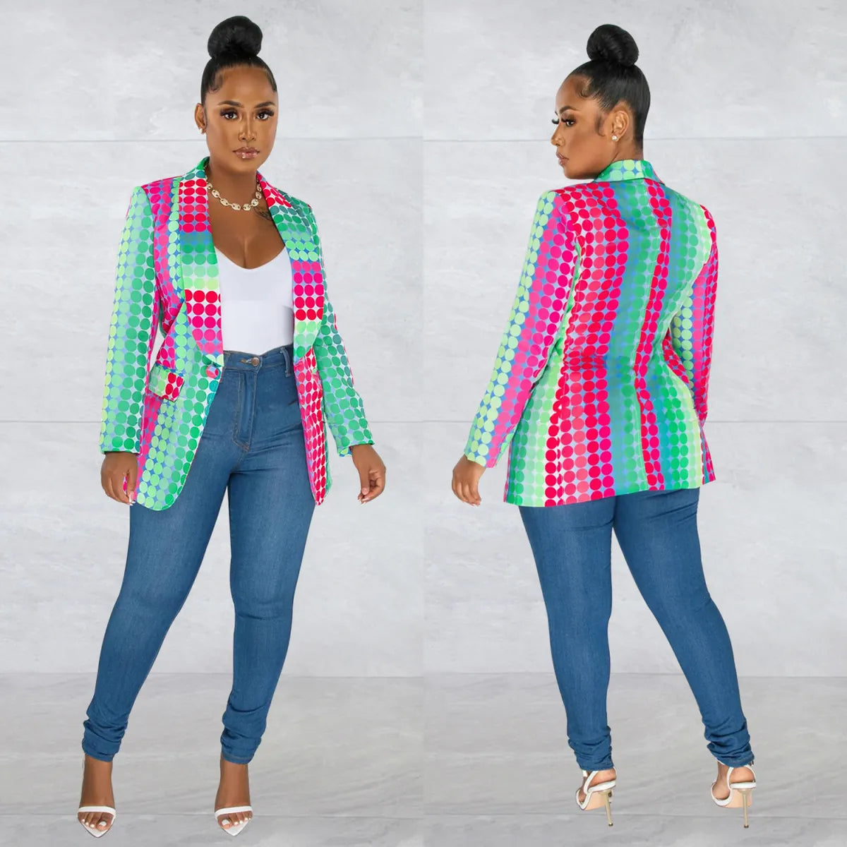 Blazer imprimé multicolore à manches longues - Chic&Shines