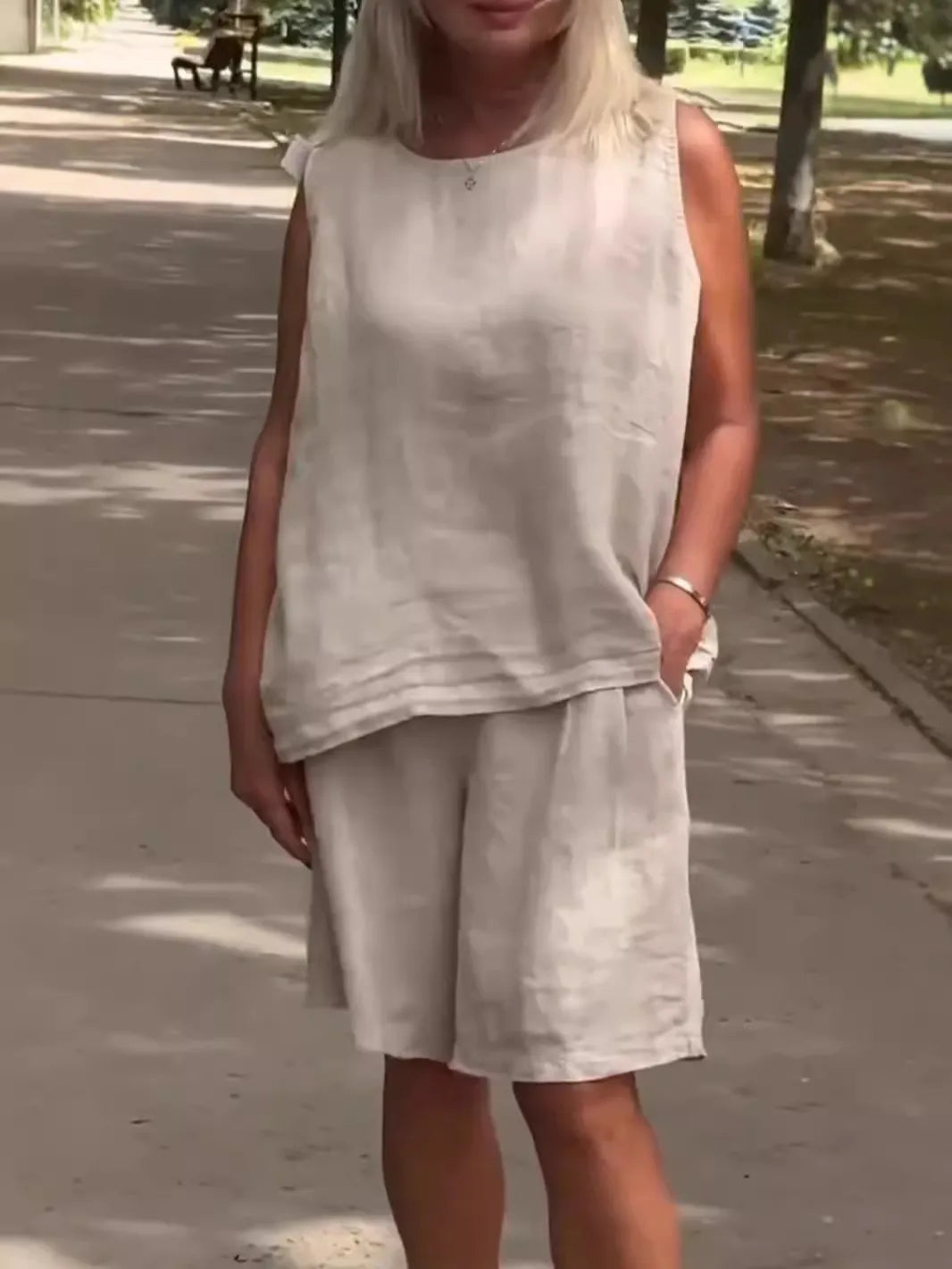 Ensemble haut débardeur short ample coton et lin - Chic&Shines