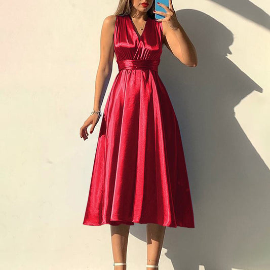 Robe de soirée mi-longue en satin dos nus croisée - Chic&Shines