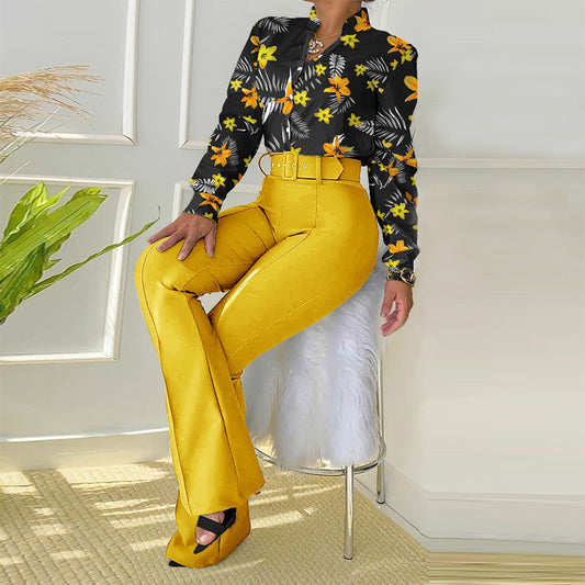 Ensemble Chemise Manches Longues Pantalon évasé - Chic&Shines