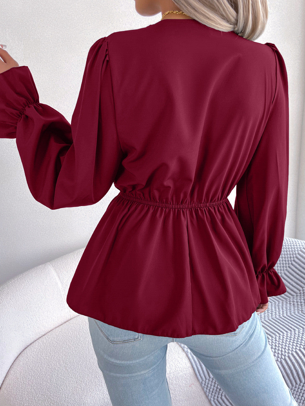 Haut En Mousseline De Soie Col V Ceinture À Lacet - Chic&Shines
