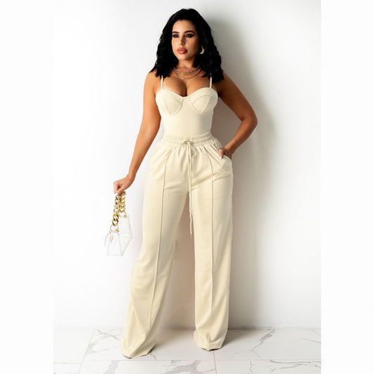 Ensemble haut à bretelle sans manches et pantalon large unie - Chic&Shines