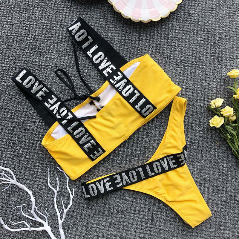 Maillot De Bain 2 pièces bikini à lacet LOVE - Chic&Shines