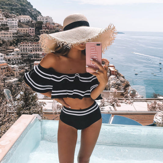Maillot de Bain Tankini épaules dénudées à volants Deux Pièces - Chic&Shines