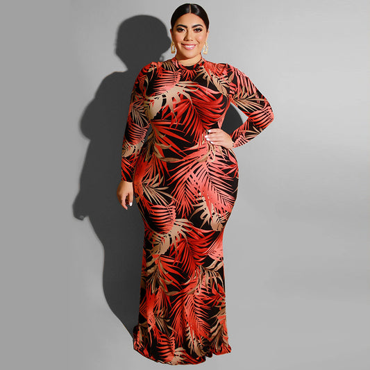 Robe longue moulante col rond à motif - Chic&Shines