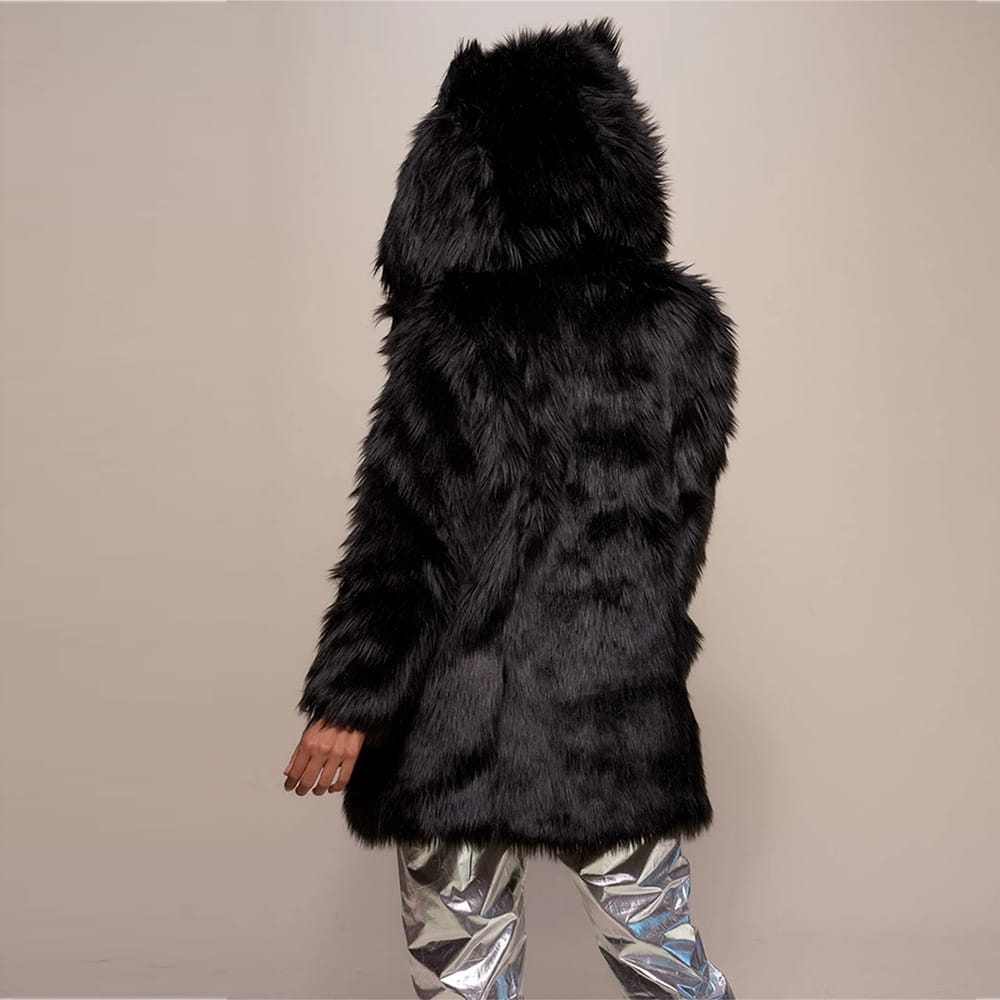 Manteau peluche à capuche imitation fourrure - Chic&Shines