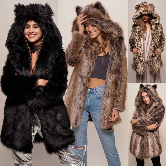 Manteau peluche à capuche imitation fourrure - Chic&Shines