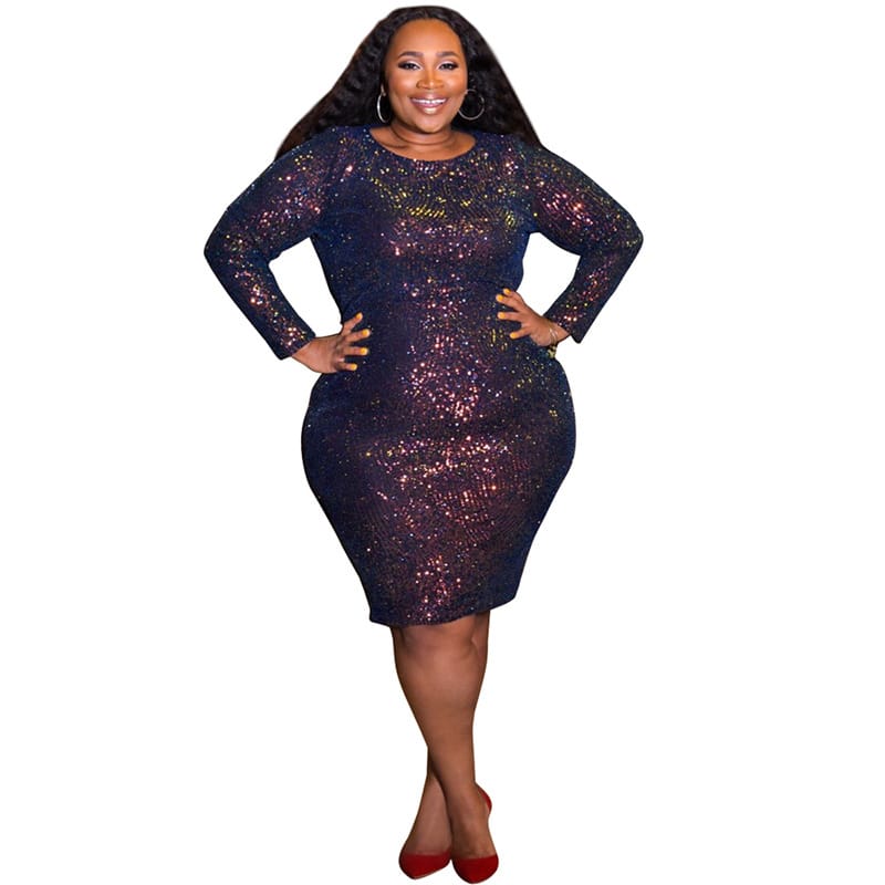 Robe courte manches longues col rond à paillettes - Chic&Shines