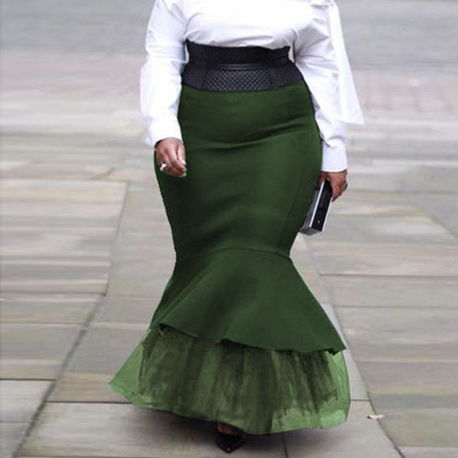 Jupe Taille Haute Modèle Queue De Poisson Couleur Unie a Dentelle - Chic&Shines