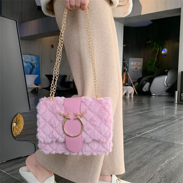 Sac Bandoulière Décoration Peluche Chaîne Métal - Chic&Shines