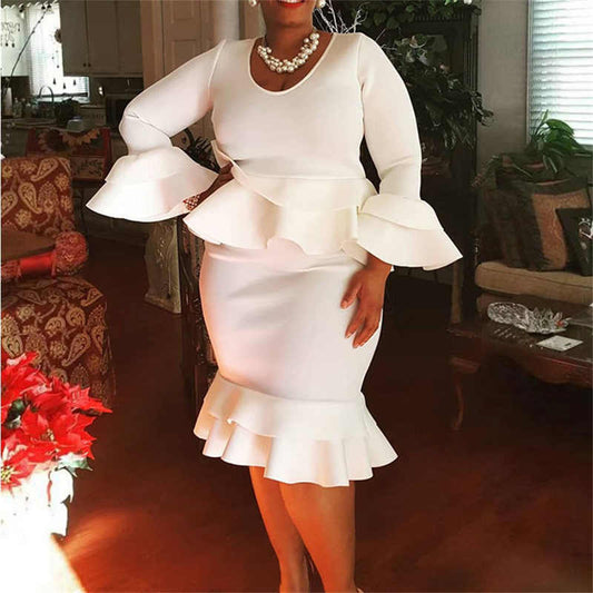 Robe courte manche longue volant couleur unie - Chic&Shines
