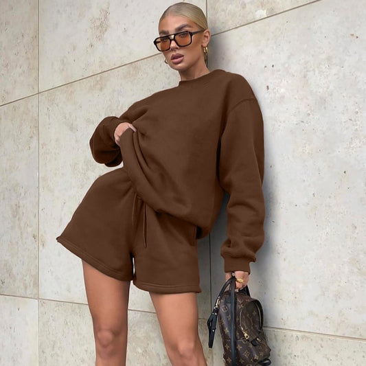 Ensemble short et sweat-shirt manche longue couleur unie - Chic&Shines