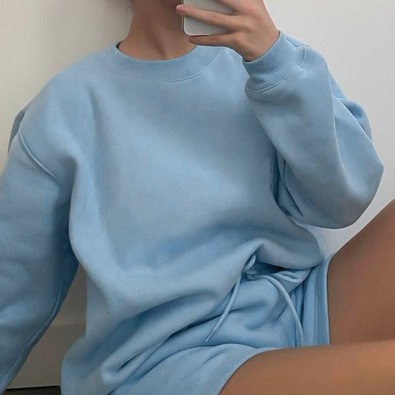 Ensemble short et sweat-shirt manche longue couleur unie - Chic&Shines