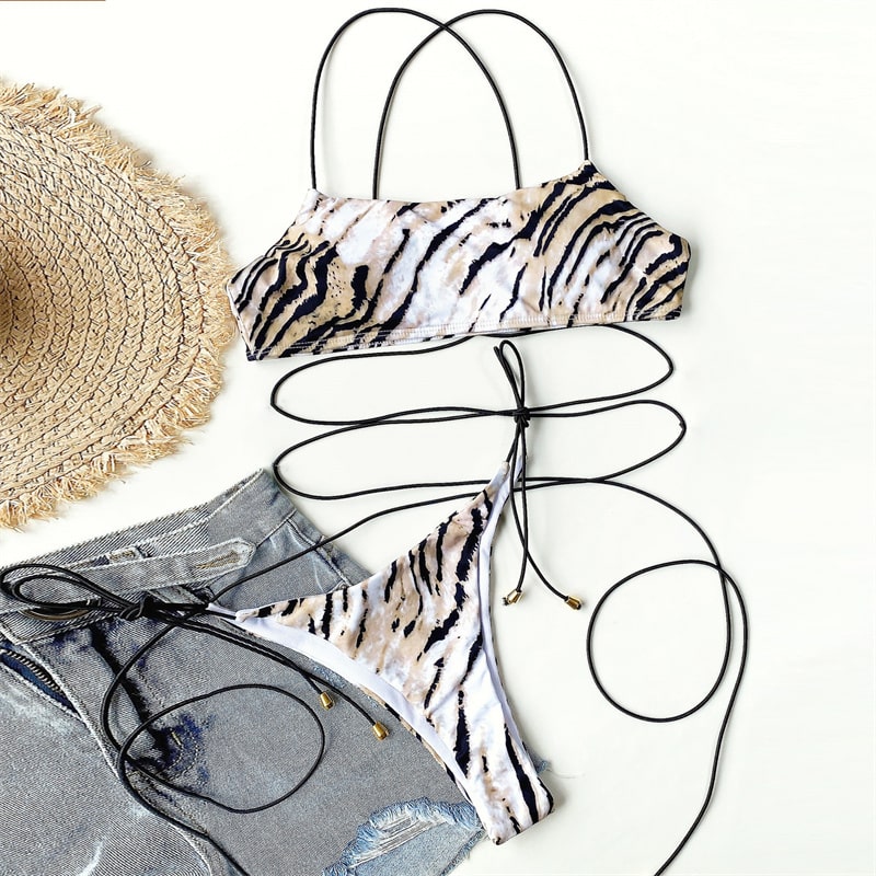 Maillots De Bain a Lacets Impression Léopard - Chic&Shines