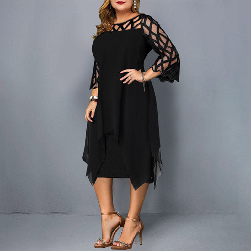 Robe mi-longue à manches trois quart creux en dentelle - Chic&Shines