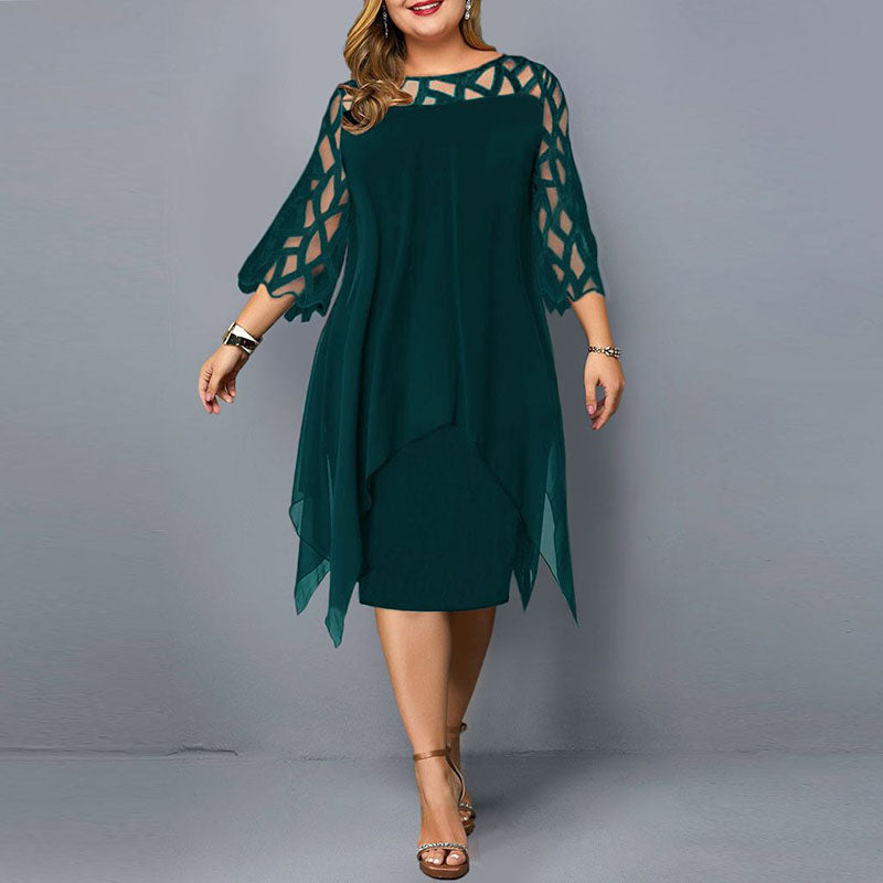 Robe mi-longue à manches trois quart creux en dentelle - Chic&Shines