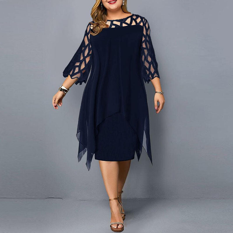 Robe mi-longue à manches trois quart creux en dentelle - Chic&Shines