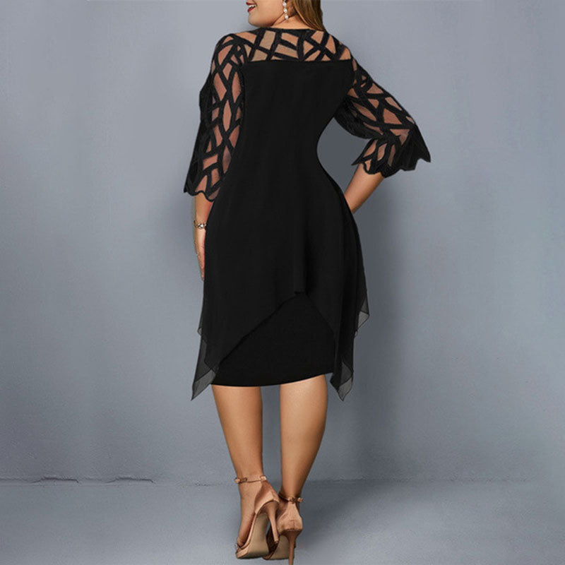 Robe mi-longue à manches trois quart creux en dentelle - Chic&Shines