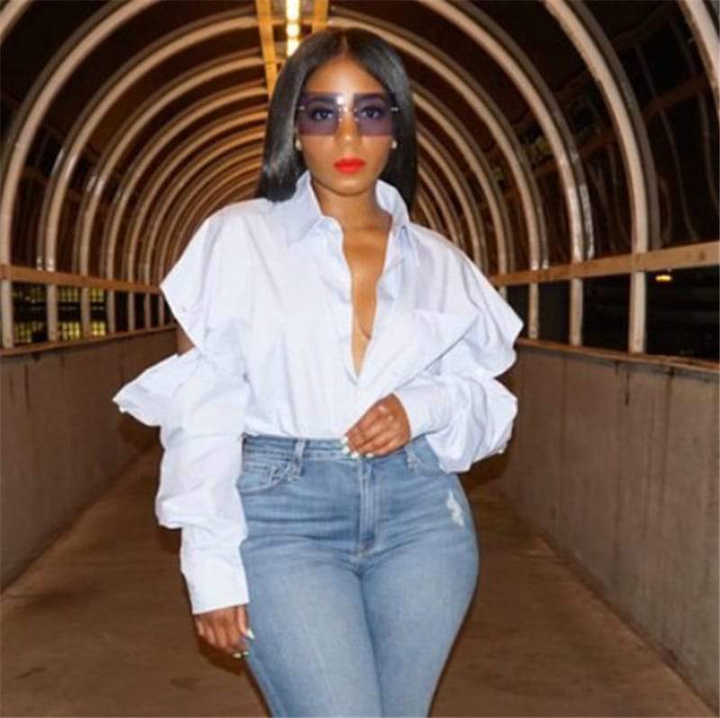 Chemisier Manches Creuses Mode Col Couleur UnIe