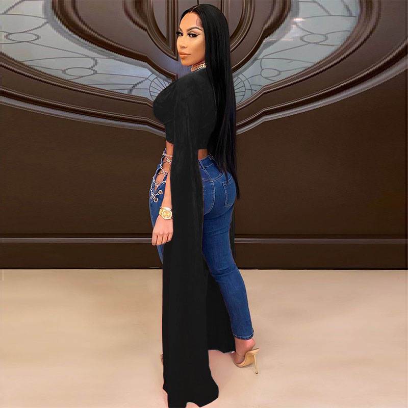 Col V sexy à manches volantées de couleur unie