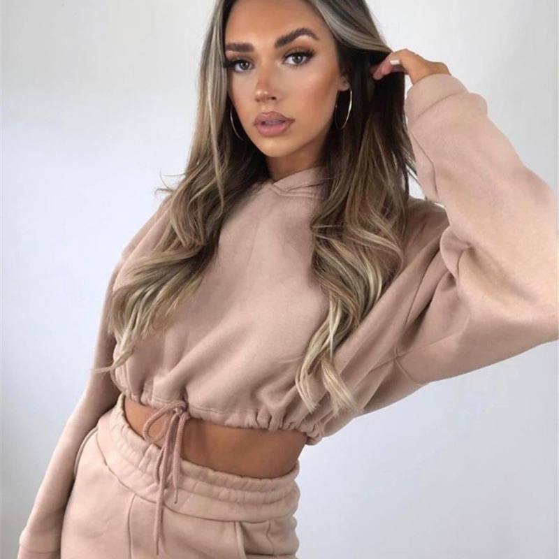 Ensemble De Survêtement Deux Pièces Pantalon Sweat à capuche décontracté de couleur unie