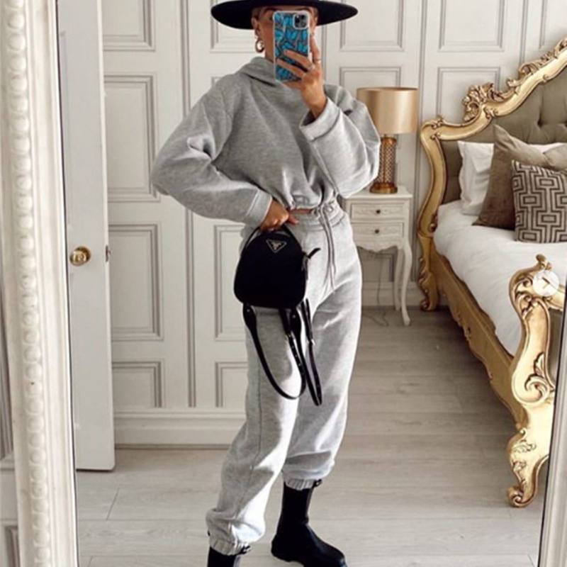 Ensemble De Survêtement Deux Pièces Pantalon Sweat à capuche décontracté de couleur unie
