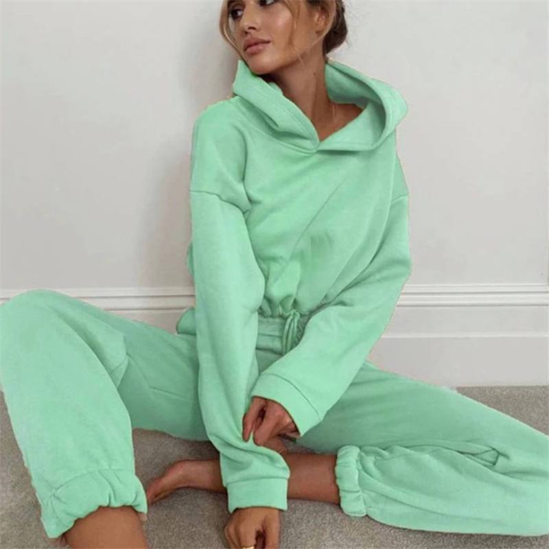 Ensemble De Survêtement Deux Pièces Pantalon Sweat à capuche décontracté de couleur unie