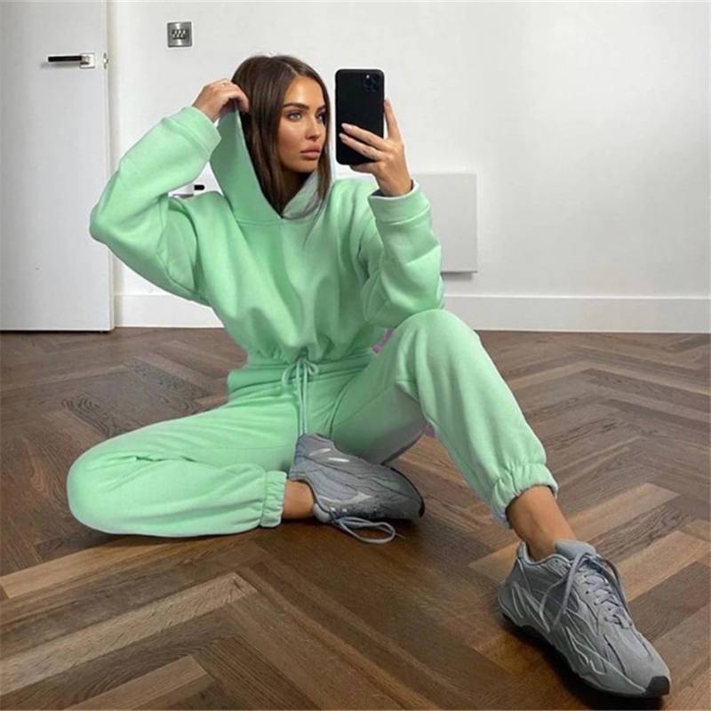 Ensemble De Survêtement Deux Pièces Pantalon Sweat à capuche décontracté de couleur unie