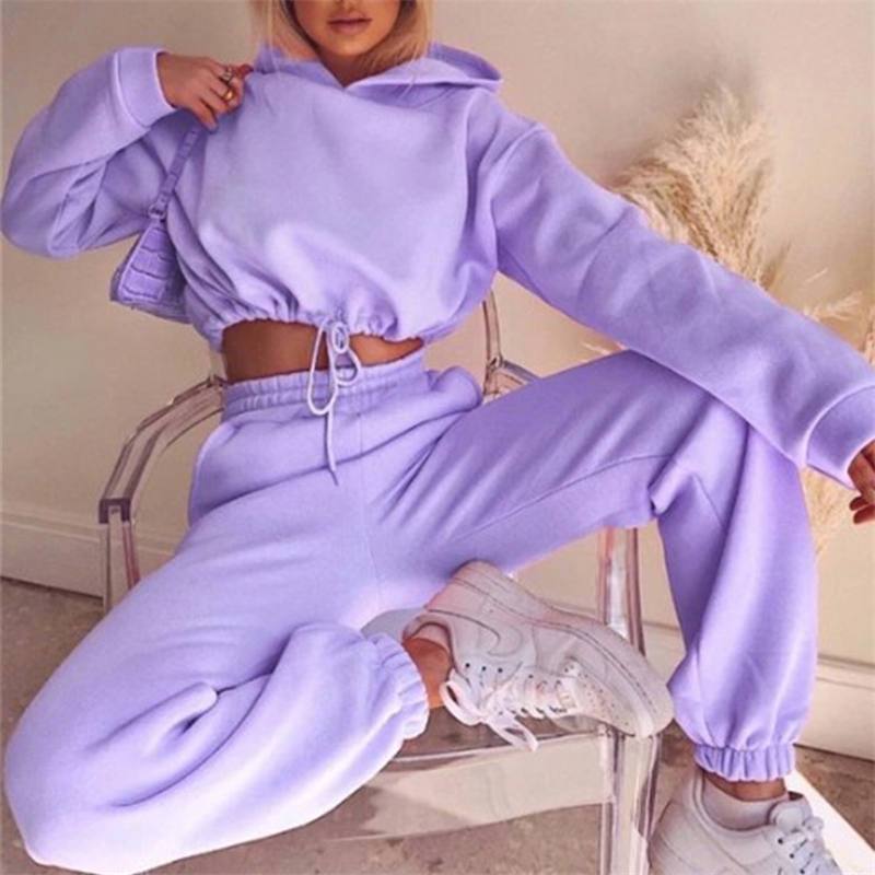 Ensemble De Survêtement Deux Pièces Pantalon Sweat à capuche décontracté de couleur unie