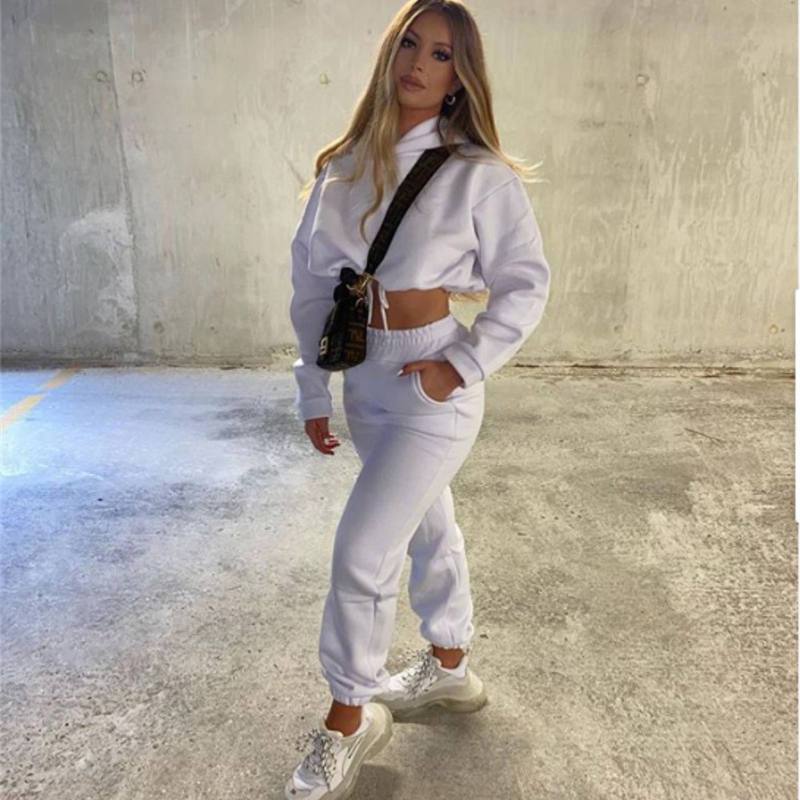 Ensemble De Survêtement Deux Pièces Pantalon Sweat à capuche décontracté de couleur unie