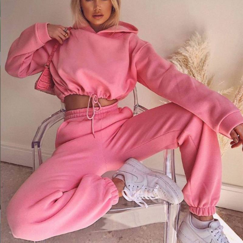Ensemble De Survêtement Deux Pièces Pantalon Sweat à capuche décontracté de couleur unie