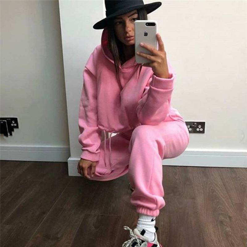 Ensemble De Survêtement Deux Pièces Pantalon Sweat à capuche décontracté de couleur unie