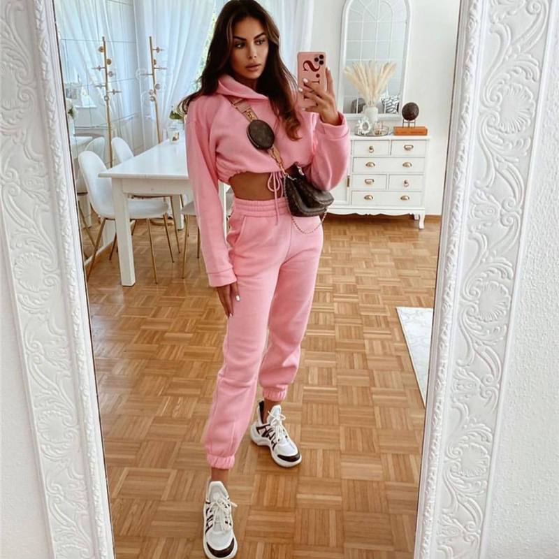 Ensemble De Survêtement Deux Pièces Pantalon Sweat à capuche décontracté de couleur unie