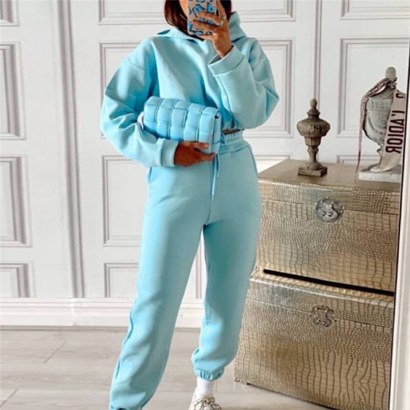Ensemble De Survêtement Deux Pièces Pantalon Sweat à capuche décontracté de couleur unie