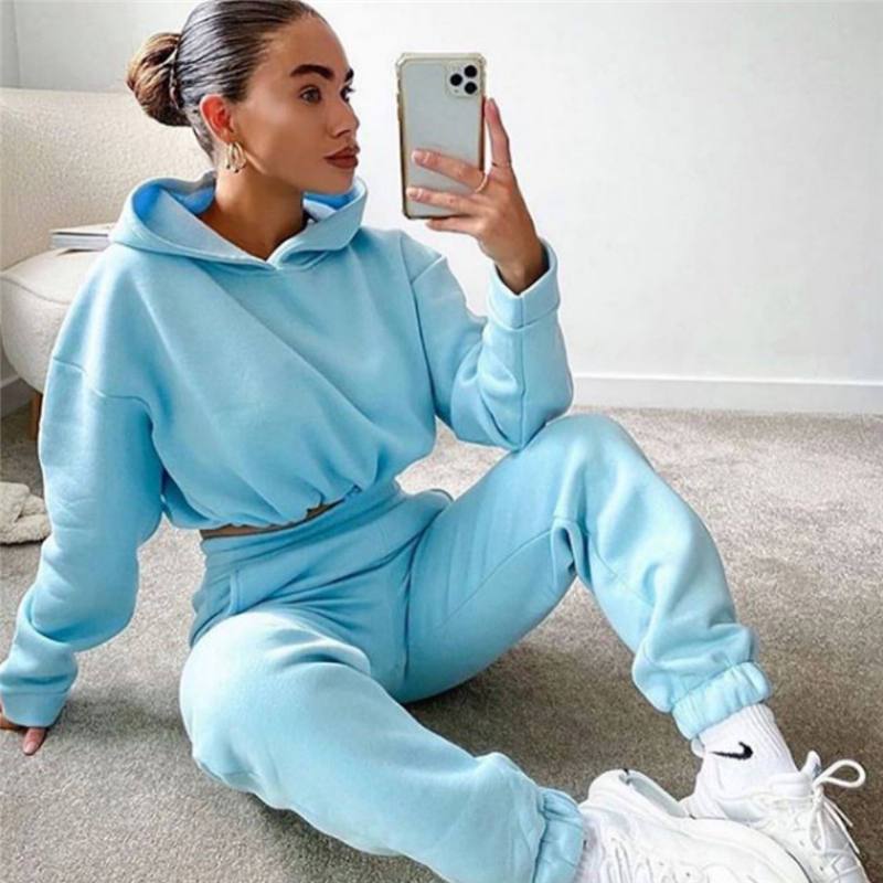 Ensemble De Survêtement Deux Pièces Pantalon Sweat à capuche décontracté de couleur unie
