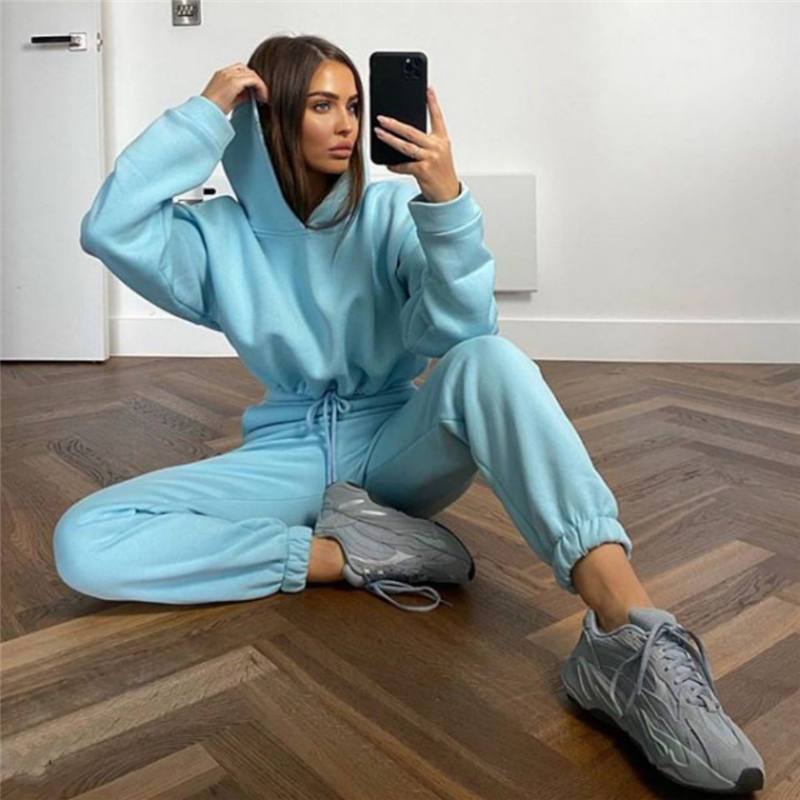 Ensemble De Survêtement Deux Pièces Pantalon Sweat à capuche décontracté de couleur unie