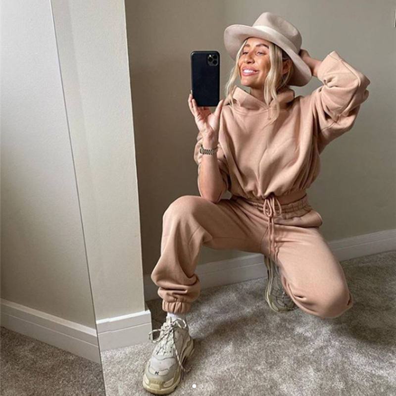 Ensemble De Survêtement Deux Pièces Pantalon Sweat à capuche décontracté de couleur unie