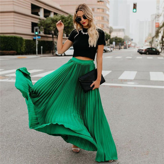 Jupe Longue Taille Haute Plissée