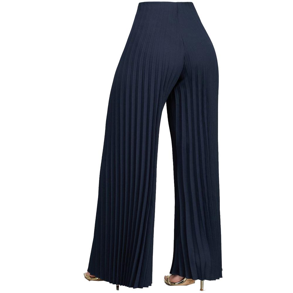 Pantalon à jambe large Pli de couleur unie