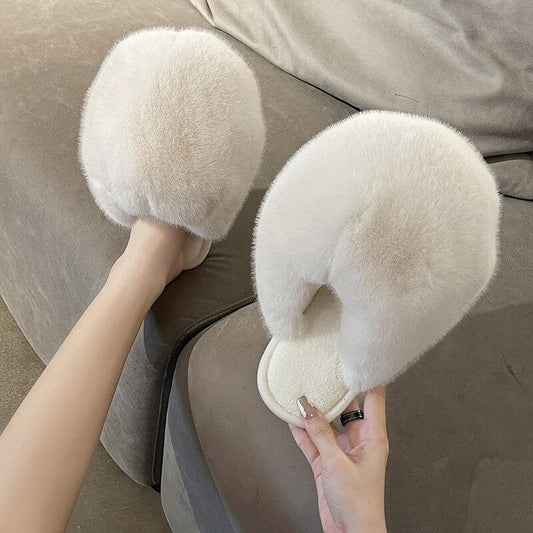Pantoufles Peluche Mode Couleur Unie