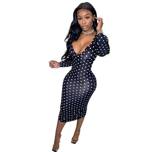 Robe Imprimée Mode Col V à Pois